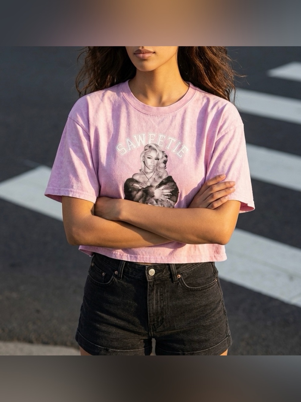 Pink SAWEETIE Mineral Wash Graphic Crop Tee